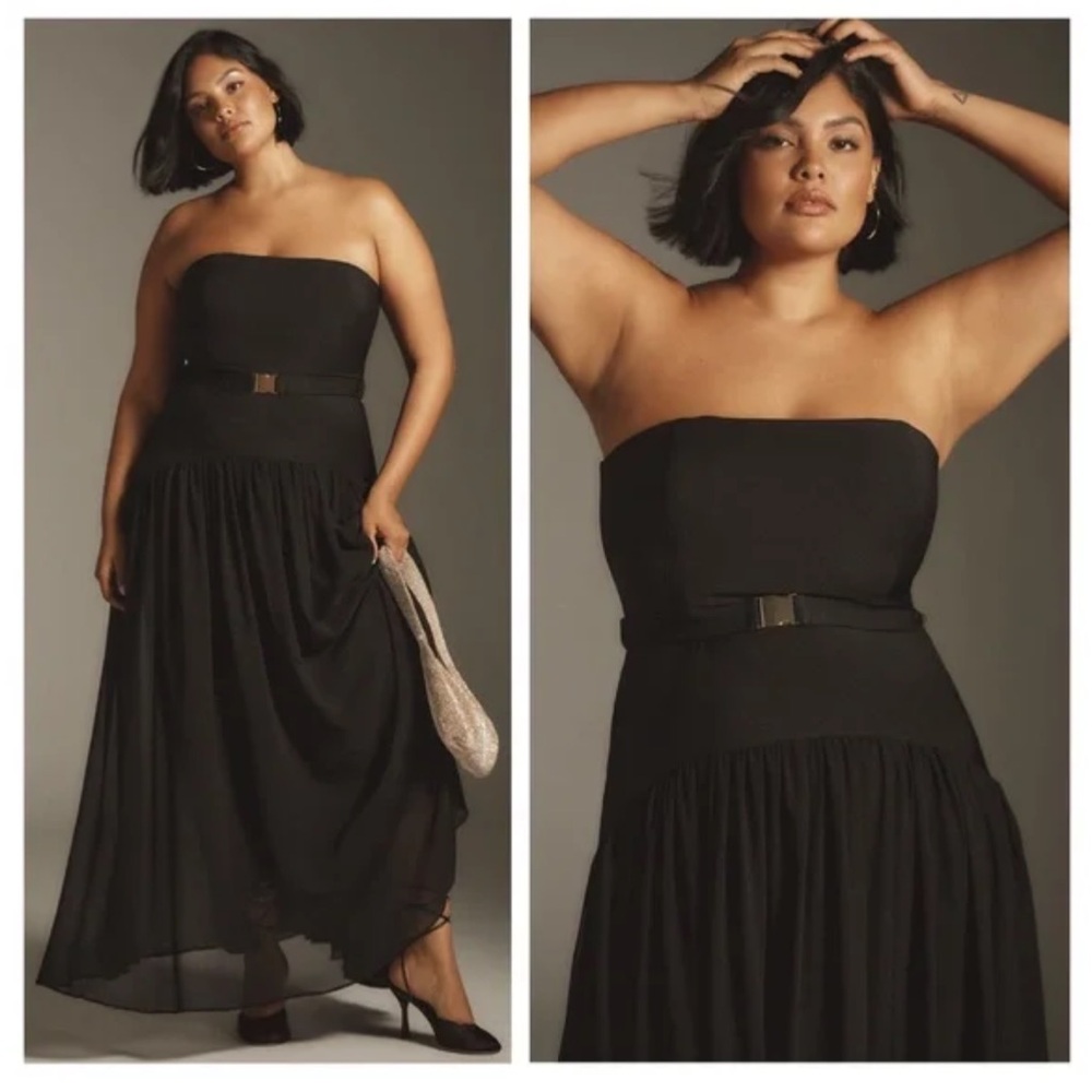 Hutch Strapless Black Maxi Dress with Waist Belt